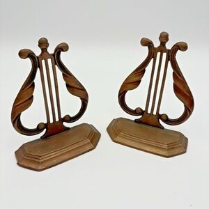 Pair of Vintage Harp/Lyre Solid Brass‎ Book Ends Penco Industries